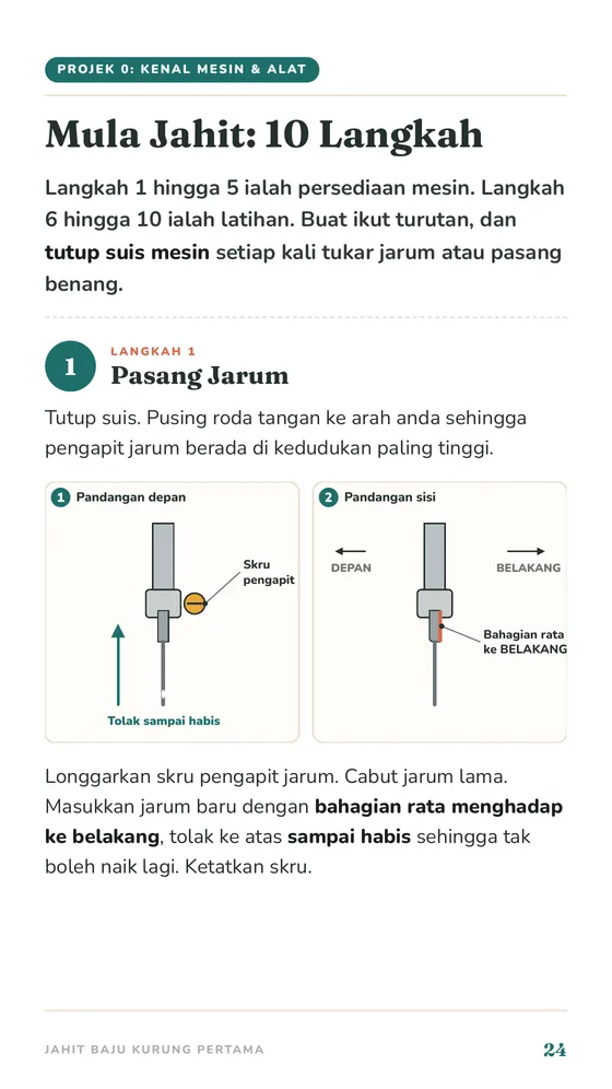 Muka surat Mula Jahit dengan langkah bergambar