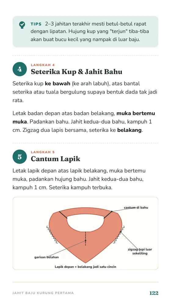 Langkah jahit leher dan belahan
