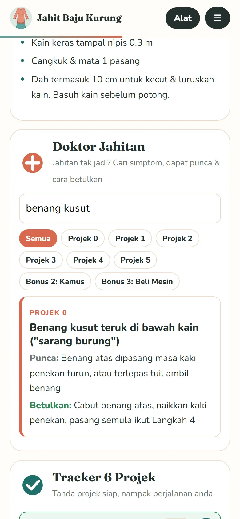 Doktor Jahitan dengan carian simptom