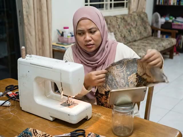 Wanita keliru melihat jahitan senget
