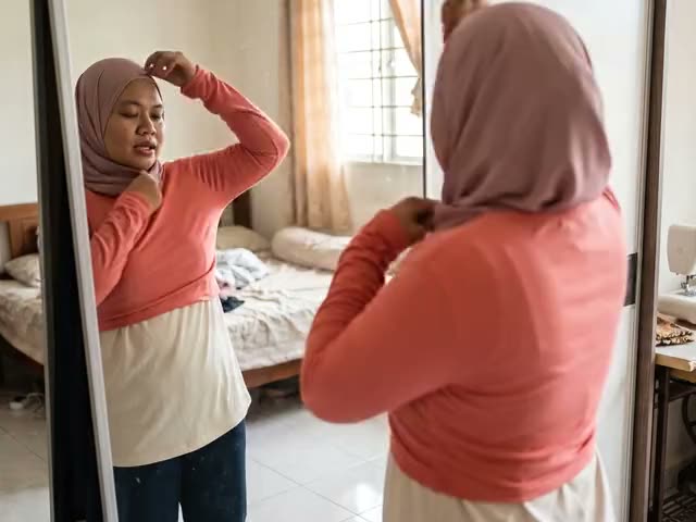 Wanita mencuba baju yang tak muat